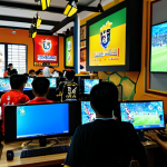 FC Online Community Gathering**

"A vibrant and friendly gathering of FC Online players at a local Malaysian gaming cafe (cyber cafe), fully clothed, appropriate attire, safe for work. Players are enthusiastically watching a match on a large screen, some are strategizing, others are celebrating. The cafe is decorated with FC Online banners and posters. Bright, cheerful atmosphere, perfect anatomy, natural proportions, professional, family-friendly.  Malaysian snacks and drinks on the tables."

**