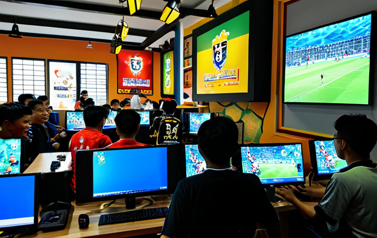FC Online Community Gathering**

"A vibrant and friendly gathering of FC Online players at a local Malaysian gaming cafe (cyber cafe), fully clothed, appropriate attire, safe for work. Players are enthusiastically watching a match on a large screen, some are strategizing, others are celebrating. The cafe is decorated with FC Online banners and posters. Bright, cheerful atmosphere, perfect anatomy, natural proportions, professional, family-friendly.  Malaysian snacks and drinks on the tables."

**